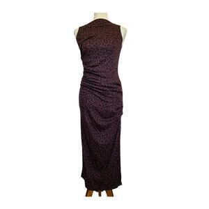 MICHAEL STARS Reign Ruched Sleeveless Midi Dress - Printed Espresso  Size Small